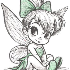 Tinker fairy sketch style embroidery design