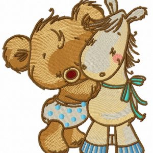 Tiny bear with pony toy embroidery design