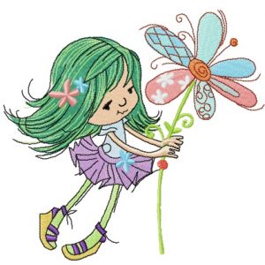 Tiny girl with magic flower embroidery design