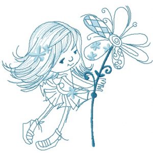 Tiny girl with magic flower sketch embroidery design