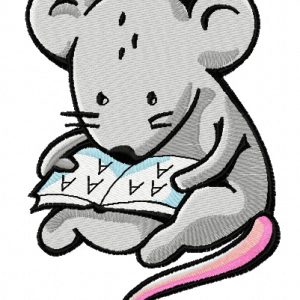 Tiny mouse reading embroidery design