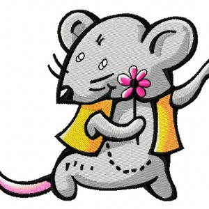 Tiny mouse with flower embroidery design