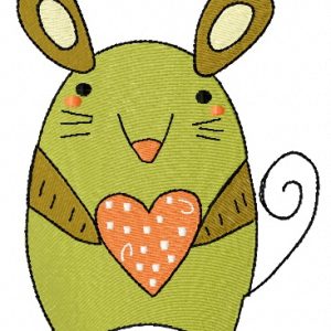 Tiny mouse with heart embroidery design