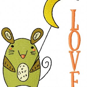 Tiny mouse with moon embroidery design