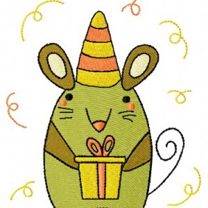Tiny mouse with present embroidery design