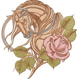 Tired horse and rose embroidery design