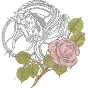 Tired horse with rose embroidery design