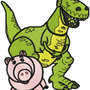 Dinosaur Rex and Pig embroidery design