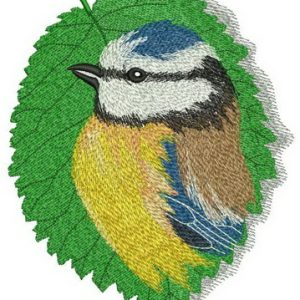 Tree leaf with birdie embroidery design