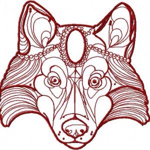 Tribal red wolf embroidery design