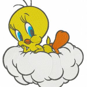 Tweety resting on cloud embroidery design