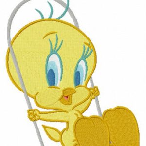 Tweety swings on the perch embroidery design