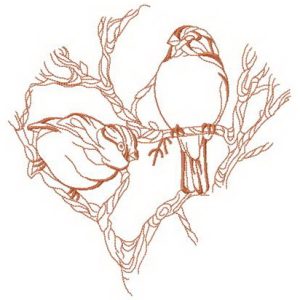 Two birds on tree branch embroidery design