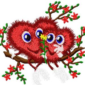 Two happy hearts embroidery design