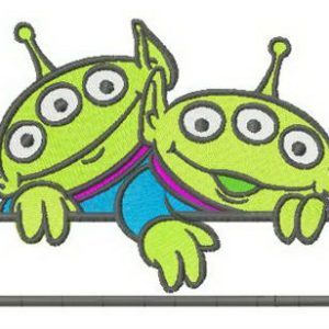 Two Little Green Men monogram embroidery design