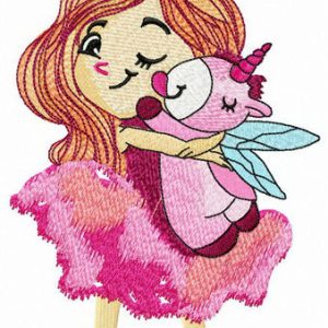 Unicorn licking cheek embroidery design