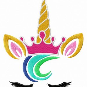 Unicorn princess with rainbow forelock embroidery design