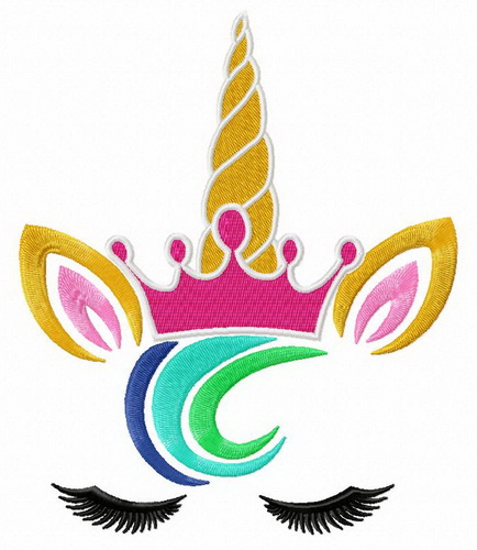Unicorn princess with rainbow forelock embroidery design