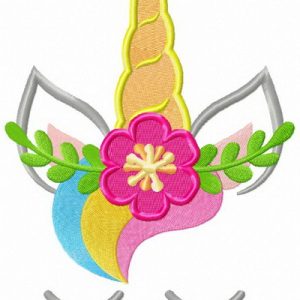 Unicorn with flower wreath embroidery design