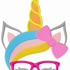 Unicorn with glasses embroidery design