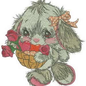 Very shy bunny goes to birthday party embroidery design