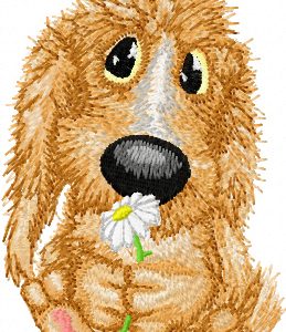 Very cute dog with flower embroidery design