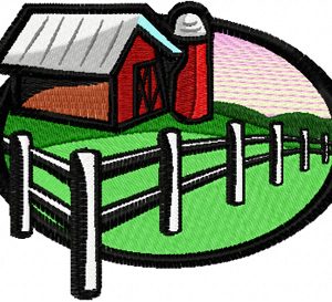 Village landscape embroidery design