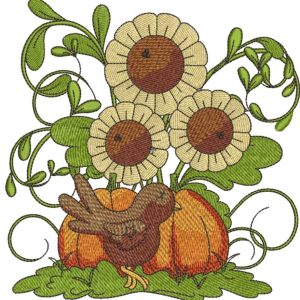 Vintage garden with sunflowers embroidery design