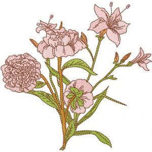 Vintage lily and peony embroidery design