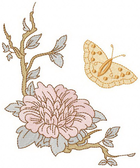 Vintage sakura in bloom embroidery design