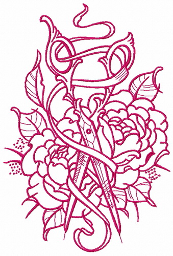 Vintage scissors and ribbon 3 embroidery design