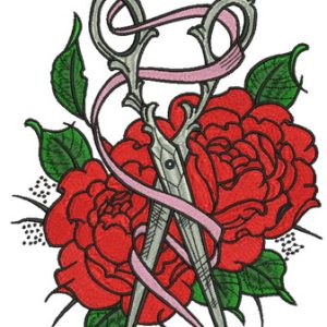 Vintage scissors and ribbon embroidery design