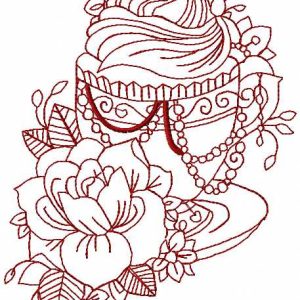 Vintage tea time redwork embroidery design