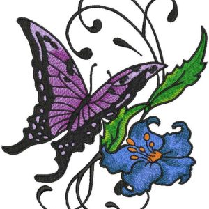 Vintage butterfly and flower embroidery design