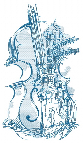 Violin music one color embroidery design