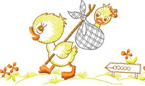 Happy walking duck embroidery design
