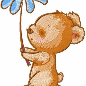 Walking Teddy with flower embroidery design