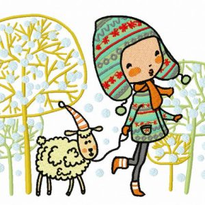 Walking with lamb 2 embroidery design