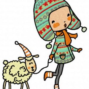 Walking with lamb 3 embroidery design