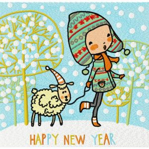 Walking with lamb embroidery design