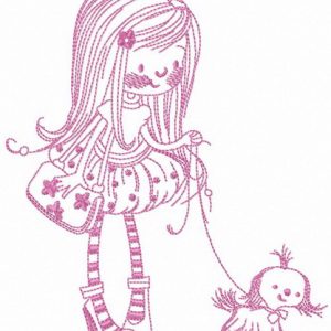 Walking with lapdog embroidery design