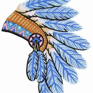 Warbonnet from blue feathers embroidery design