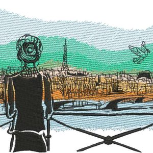 Watching pigeons in Paris embroidery design