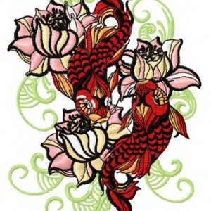 Water lilies and koi 2 embroidery design