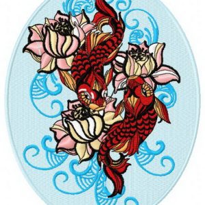 Water lilies and koi embroidery design