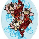 Water lilies and koi embroidery design