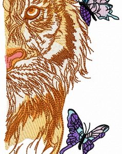 Wet tiger with butterflies embroidery design
