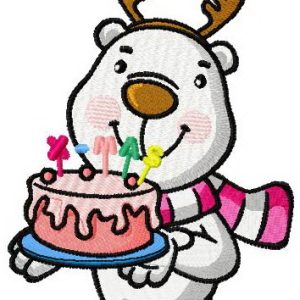 White bear with X-Mas cake embroidery design