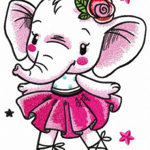 White elephant dances embroidery design