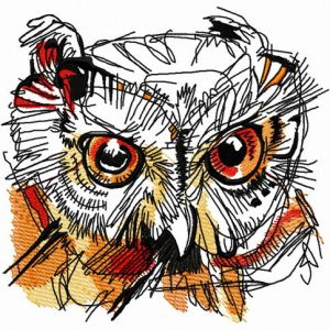 Wild owl head embroidery design